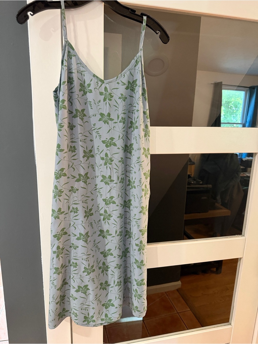 GAP Light Blue Slip Dress with Green Floral Print